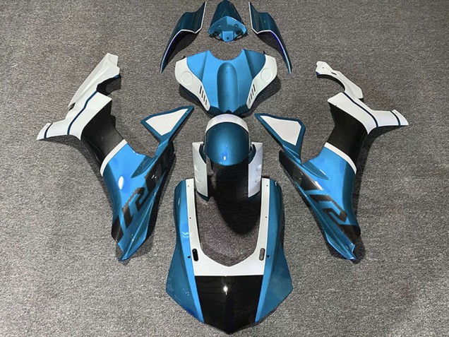 Yamaha R1 Motorrad Verkleidung 2015-2019 - Hellblau Weiss Carbonfaser Accents