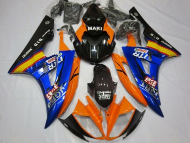 Yamaha R6 Motorrad Verkleidung 2006-2007 - Orange Blau Glanzendes Schwarz Castrol