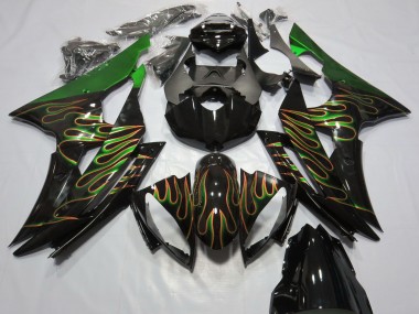 Yamaha R6 Motorrad Verkleidung 2008-2016 - Grun Glanzendes Schwarz Gold Flamme