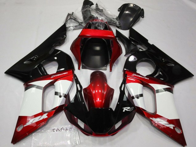 Yamaha R6 Motorrad Verkleidung 1998-2002 - Rot Weiss Glanzendes Schwarz