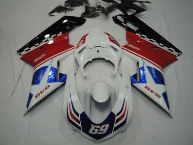 Ducati 848 Motorrad Verkleidung 2007-2014 - Weiss Rot Blau Glanzendes Schwarz Corse 69