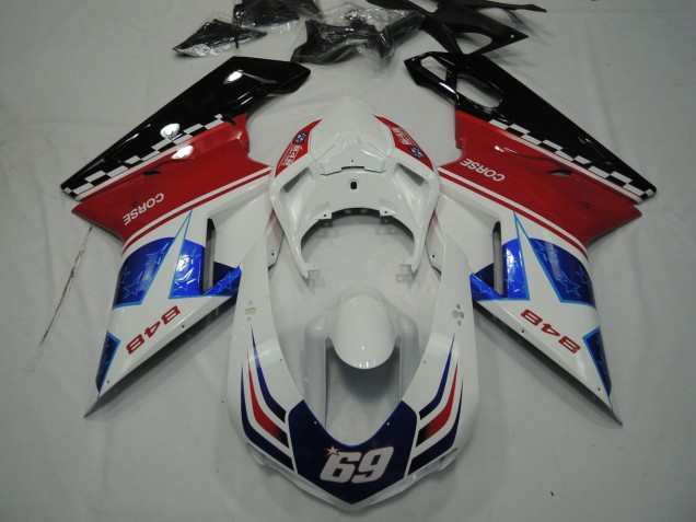 Ducati 848 Motorrad Verkleidung 2007-2014 - Weiss Rot Blau Glanzendes Schwarz Corse 69