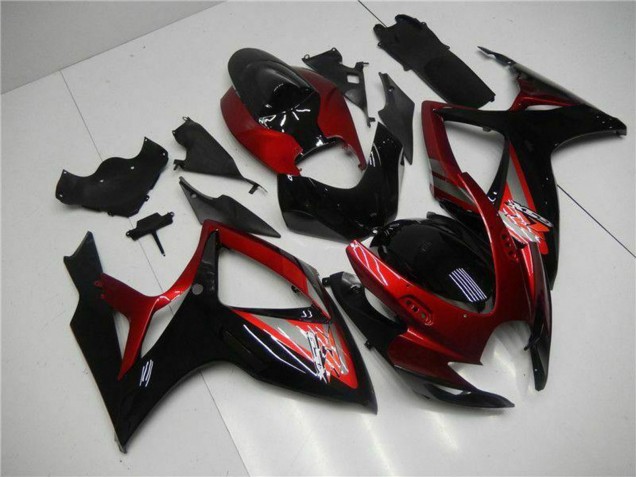 Suzuki GSXR 600/750 Motorrad Verkleidung 2006-2007 - Rot Glanzendes Schwarz