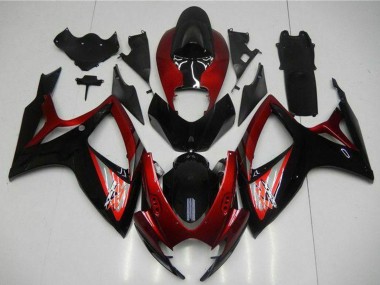 Suzuki GSXR 600/750 Motorrad Verkleidung 2006-2007 - Rot Glanzendes Schwarz
