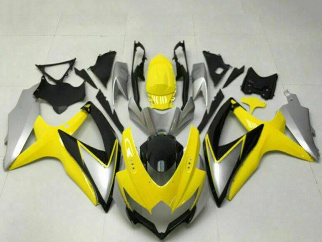 Suzuki GSXR 600/750 Motorrad Verkleidung 2008-2010 - Gelb Silber Glanzendes Schwarz