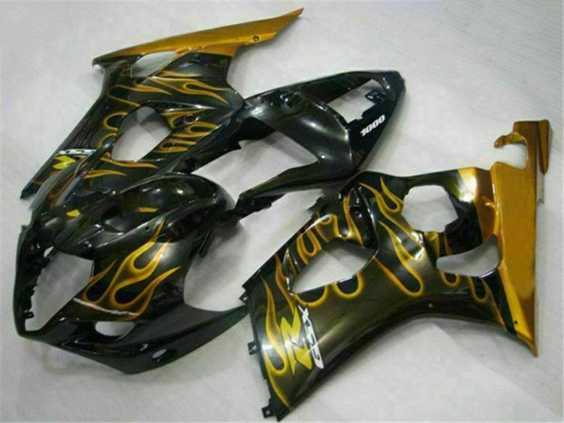 Suzuki GSXR 1000 Motorrad Verkleidung 2003-2004 - Glanzendes Schwarz Gold Flamme