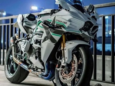 Kawasaki Ninja H2 Motorrad Verkleidung 2015-2022 - Weiss mit Grun Linie