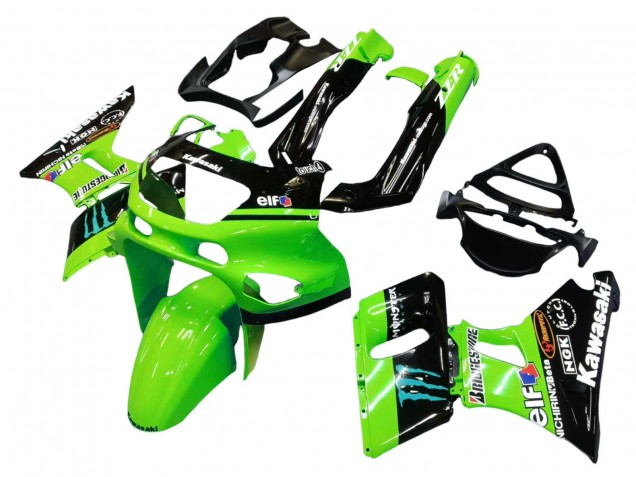 Kawasaki ZZR400 Motorrad Verkleidung 1993-2007 - Grun Glanzendes Schwarz Blau Monster Elf Touch4 Bridgestone