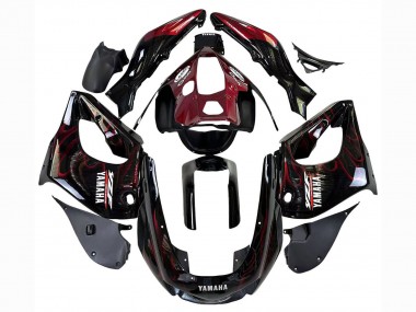 Yamaha YZF 1000R Thunderace Motorrad Verkleidung 1997-2007 - Schwarz mit Dunkel Rot Flamme