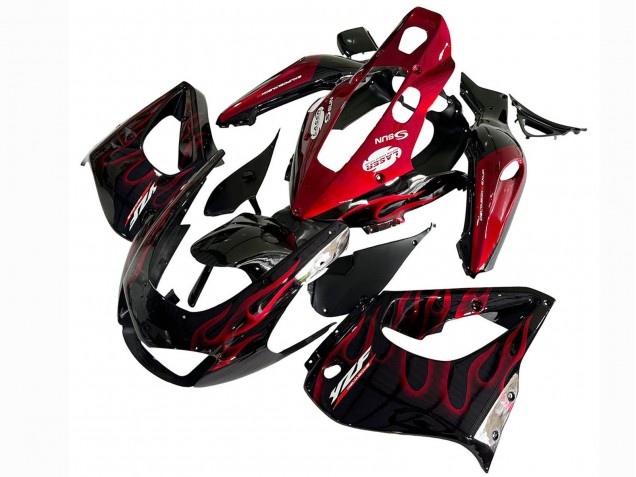 Yamaha YZF 1000R Thunderace Motorrad Verkleidung Kit 1997-2007 - Schwarz mit Rot Flamme