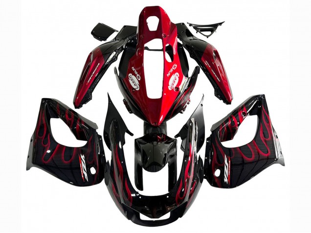 Yamaha YZF 1000R Thunderace Motorrad Verkleidung Kit 1997-2007 - Schwarz mit Rot Flamme