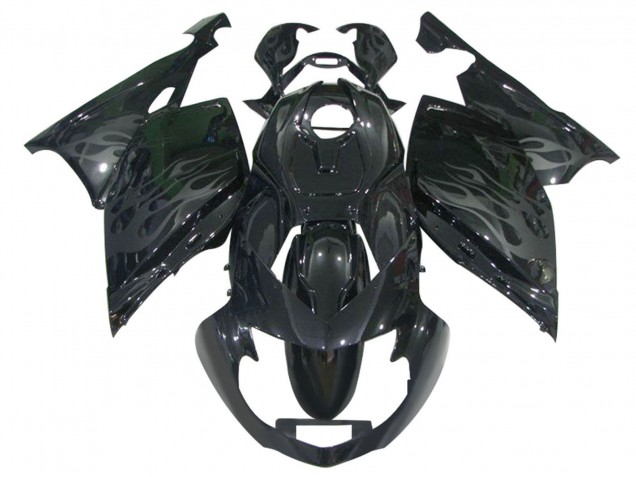 BMW K1200S Motorrad Verkleidung 2005-2010 - Glanzendes Schwarz Grau Flamme