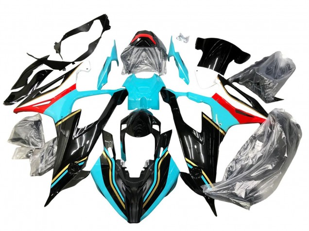 BMW S1000RR Motorrad Verkleidung 2019-2022 - Schwarz Himmelblau Rot