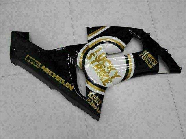 Kawasaki ZX6R Motorrad Verkleidung 2005-2006 - Glanzendes Schwarz Weiss Gold Lucky Strike