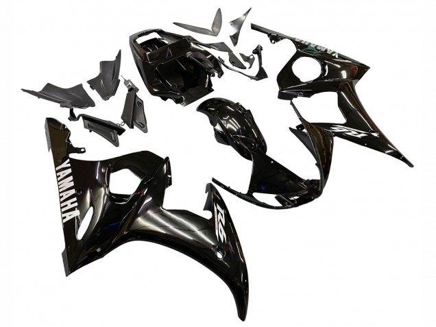 Yamaha YZF R6S Motorrad Verkleidung 2006-2009 - Glanzendes Schwarz Weiss Aufkleber