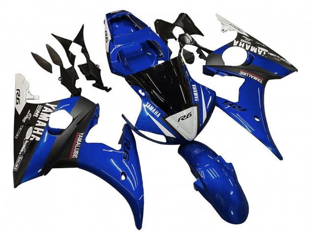 Yamaha YZF R6S Motorrad Verkleidung 2006-2009 - Blau Weiss Glanzendes Schwarz Yamalube