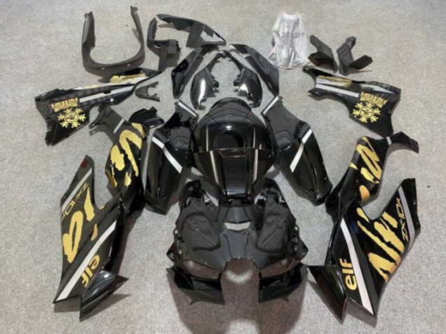 Kawasaki ZX10R Motorrad Verkleidung 2021-2025 - Glanzendes Schwarz Gold Elf Schnee