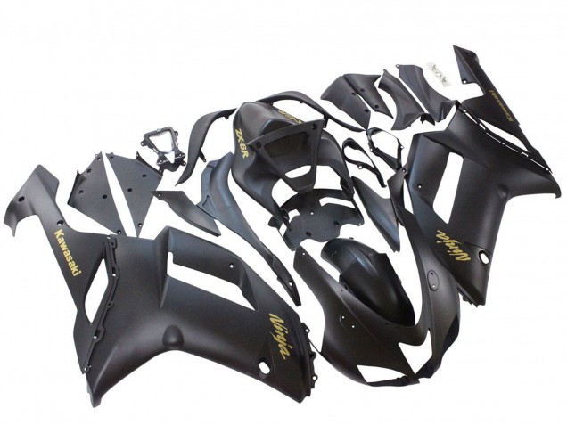 Kawasaki ZX6R Motorrad Verkleidung 2007-2008 - Matt Schwarz mit Gelb Logo Ninja