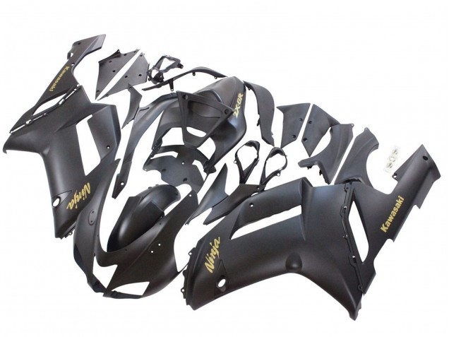 Kawasaki ZX6R Motorrad Verkleidung 2007-2008 - Matt Schwarz mit Gelb Logo Ninja