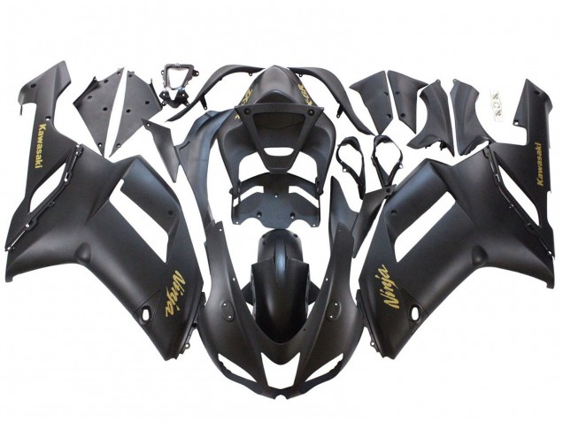 Kawasaki ZX6R Motorrad Verkleidung 2007-2008 - Matt Schwarz mit Gelb Logo Ninja