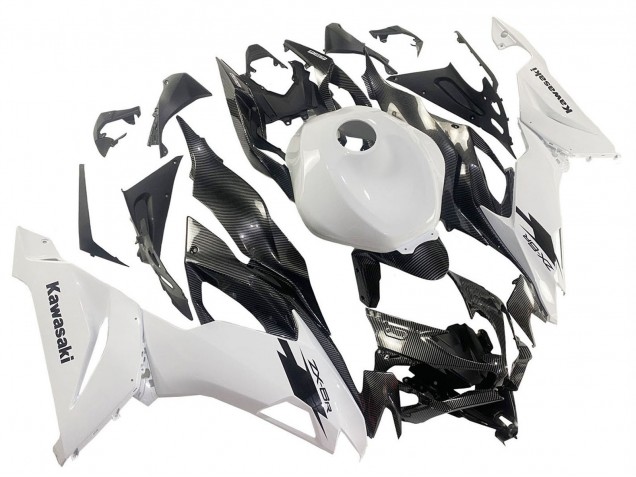 Kawasaki ZX6R Motorrad Verkleidung 2019-2022 - Weiss Schwarz Carbonfaser