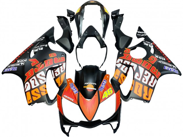 Honda CBR600 F4i Motorrad Verkleidung 2004-2007 - Matt Schwarz Orange Rossi