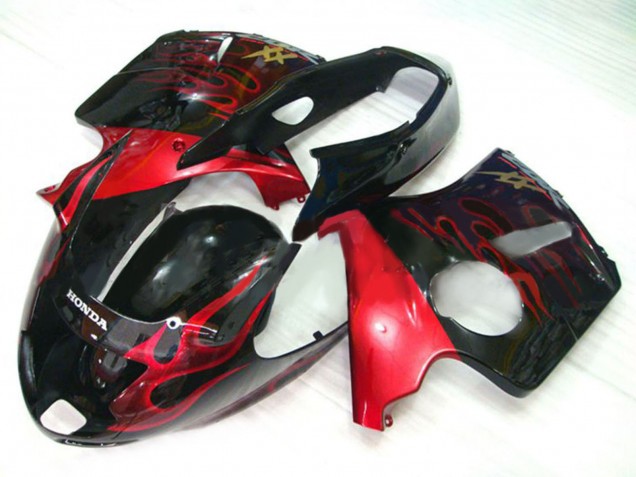 Honda CBR1100XX Blackbird Motorrad Verkleidung Kit 1996-2007 - Glanzendes Schwarz Rot Flamme
