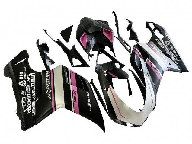 Ducati 848 Motorrad Verkleidung 2007-2014 - Weiss Rosa Glanzendes Schwarz Connie