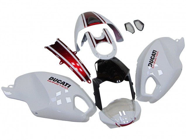 Ducati Monster 696 796 1100 1100S Motorrad Verkleidung 2008-2012 - Weiss Rot Glanzendes Schwarz