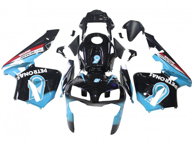 Honda CBR600RR Motorrad Verkleidung 2003-2004 - Hellblau Rot Glanzendes Schwarz Dunlop