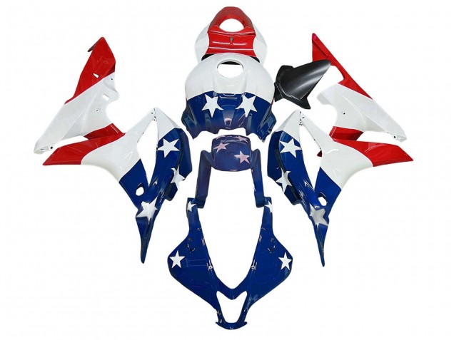 Honda CBR600RR Motorrad Verkleidung 2007-2008 - Weiss Blau Rot Stern