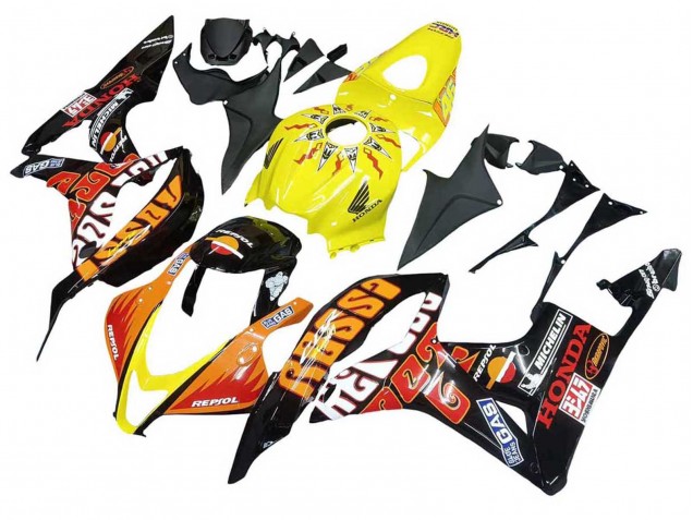 Honda CBR600RR Motorrad Verkleidung 2007-2008 - Gelb Orange Glanzendes Schwarz Rossi Repsol