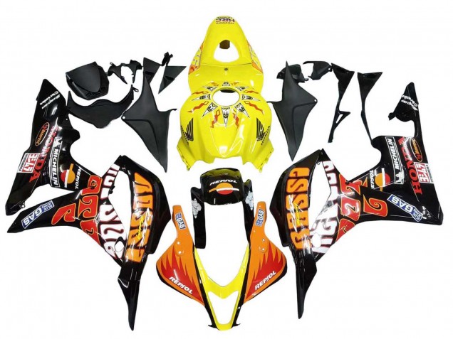 Honda CBR600RR Motorrad Verkleidung 2007-2008 - Gelb Orange Glanzendes Schwarz Rossi Repsol