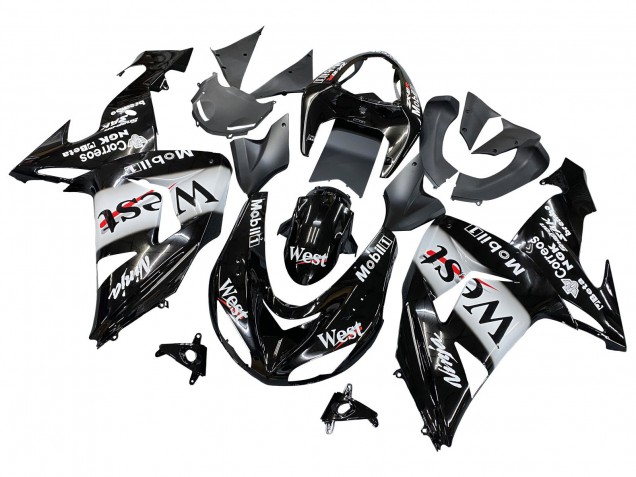 Kawasaki ZX10R Motorrad Verkleidung 2006-2007 - Glanzendes Schwarz Weiss West
