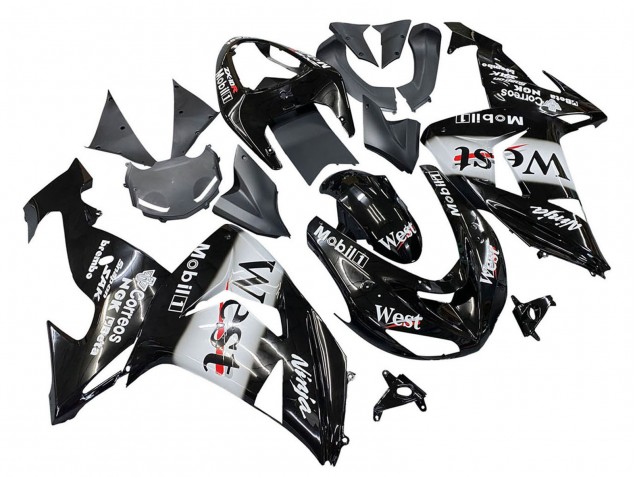 Kawasaki ZX10R Motorrad Verkleidung 2006-2007 - Glanzendes Schwarz Weiss West