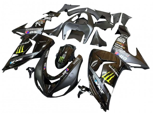Kawasaki ZX10R Motorrad Verkleidung 2006-2007 - Grau Gelb Glanzendes Schwarz Monster Elf