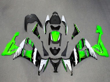 Kawasaki ZX10R Motorrad Verkleidung 2008-2010 - Weiss Grun Glanzendes Schwarz Flamme