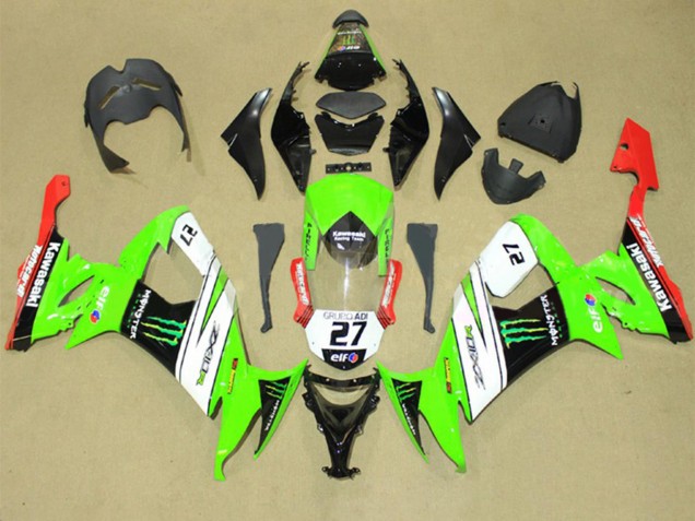 Kawasaki ZX10R Motorrad Verkleidung 2008-2010 - Grun Weiss Rot Schwarz Elf Grun Monster Energy 27