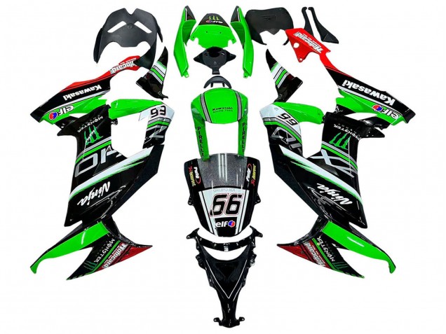 Kawasaki ZX10R Motorrad Verkleidung 2008-2010 - Grun Weiss Rot Schwarz Monster Elf 66