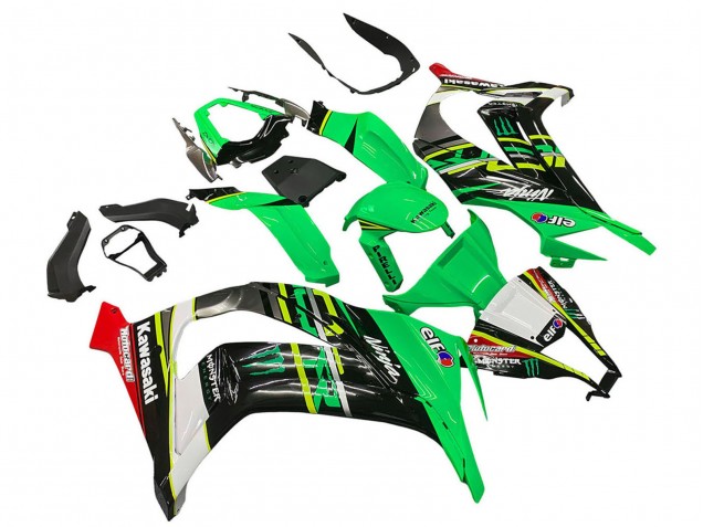 Kawasaki ZX10R Motorrad Verkleidung 2011-2015 - Grun Gelb Schwarz Weiss Elf Monster