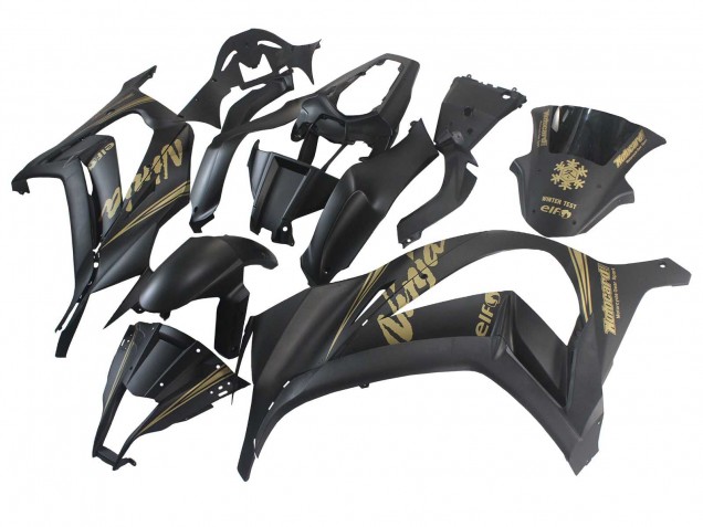 Kawasaki ZX10R Motorrad Verkleidung 2011-2015 - Matt Schwarz Gold Schnee Elf