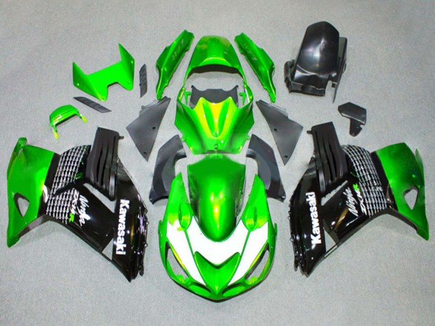 Kawasaki ZX14R ZZR1400 Motorrad Verkleidung 2006-2011 - Grun Weiss Glanzendes Schwarz