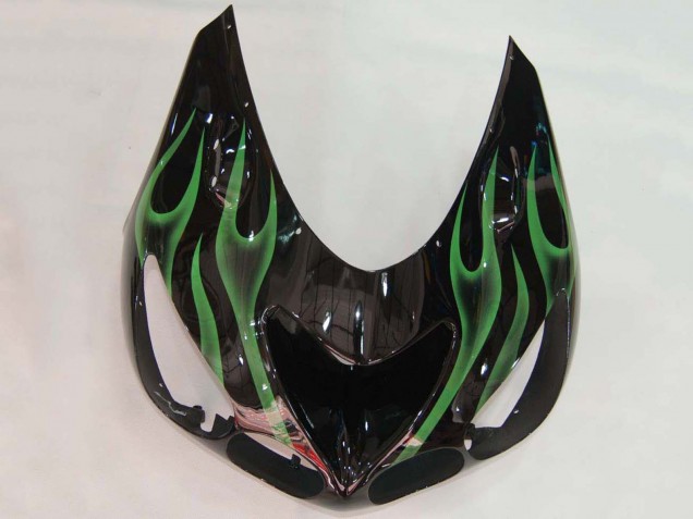 Kawasaki ZX14R ZZR1400 Motorrad Verkleidung 2006-2011 - Glanzendes Schwarz Grun Flamme