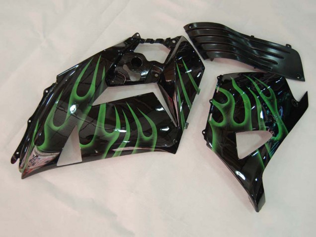 Kawasaki ZX14R ZZR1400 Motorrad Verkleidung 2006-2011 - Glanzendes Schwarz Grun Flamme