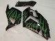 Kawasaki ZX14R ZZR1400 Motorrad Verkleidung 2006-2011 - Glanzendes Schwarz Grun Flamme