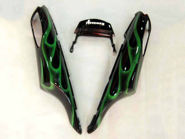 Kawasaki ZX14R ZZR1400 Motorrad Verkleidung 2006-2011 - Glanzendes Schwarz Grun Flamme