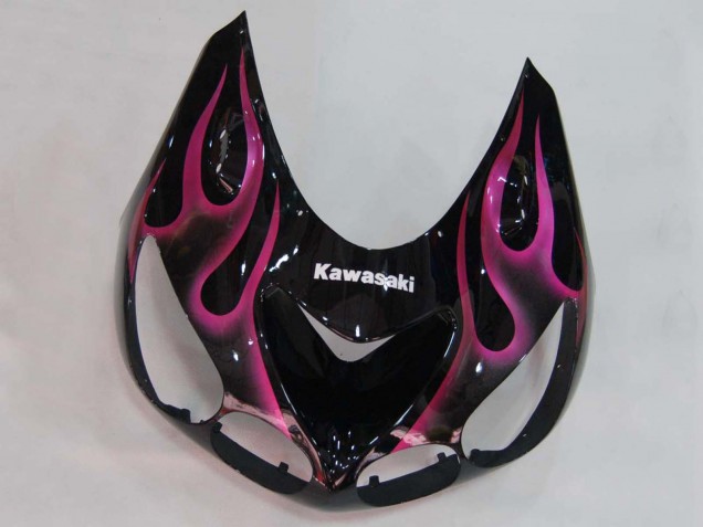 Kawasaki ZX14R ZZR1400 Motorrad Verkleidung 2006-2011 - Glanzendes Schwarz Rot Rosa Flamme