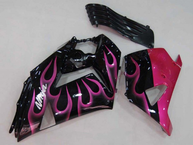 Kawasaki ZX14R ZZR1400 Motorrad Verkleidung 2006-2011 - Glanzendes Schwarz Rot Rosa Flamme