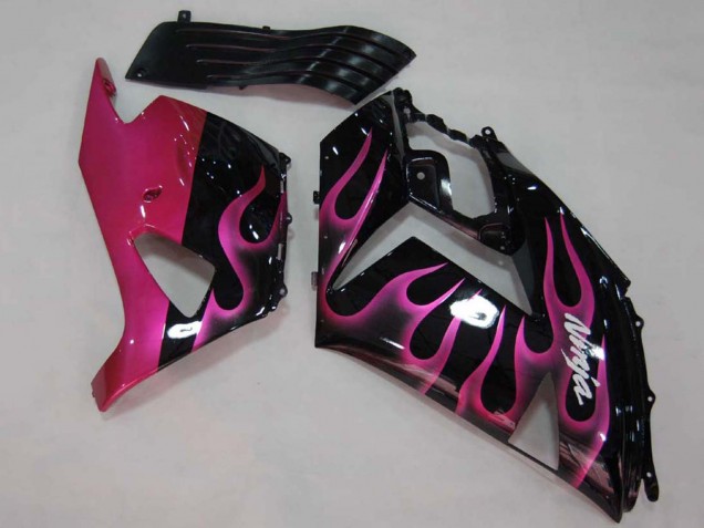 Kawasaki ZX14R ZZR1400 Motorrad Verkleidung 2006-2011 - Glanzendes Schwarz Rot Rosa Flamme