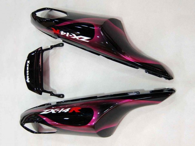 Kawasaki ZX14R ZZR1400 Motorrad Verkleidung 2006-2011 - Glanzendes Schwarz Rot Rosa Flamme